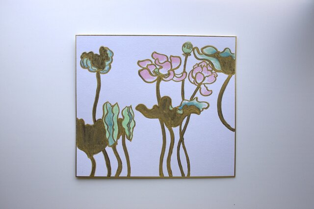 日本画】蓮 _色紙に描く_5 | iichi 日々の暮らしを心地よくする