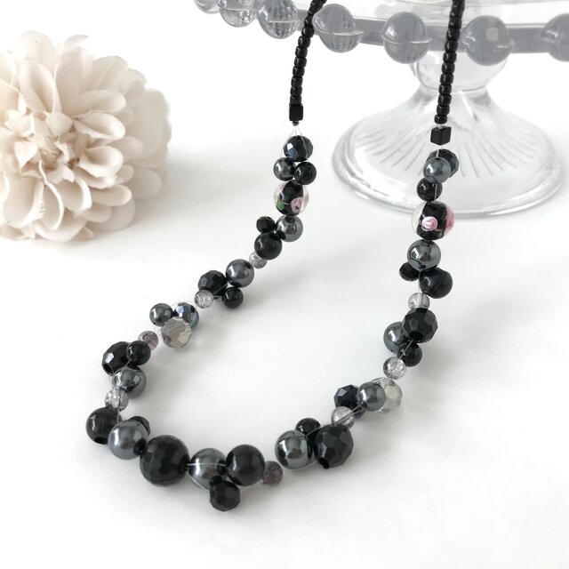 クリア バブル ショート ネックレス ブラック