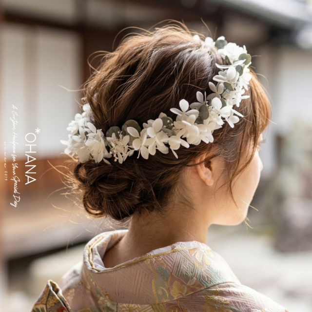 ☆ハンドメイド☆花冠（はなかんむり） 花冠 花かんむり 紫陽花+ユーカリ「シンプルな花かんむり」成人式 卒業
