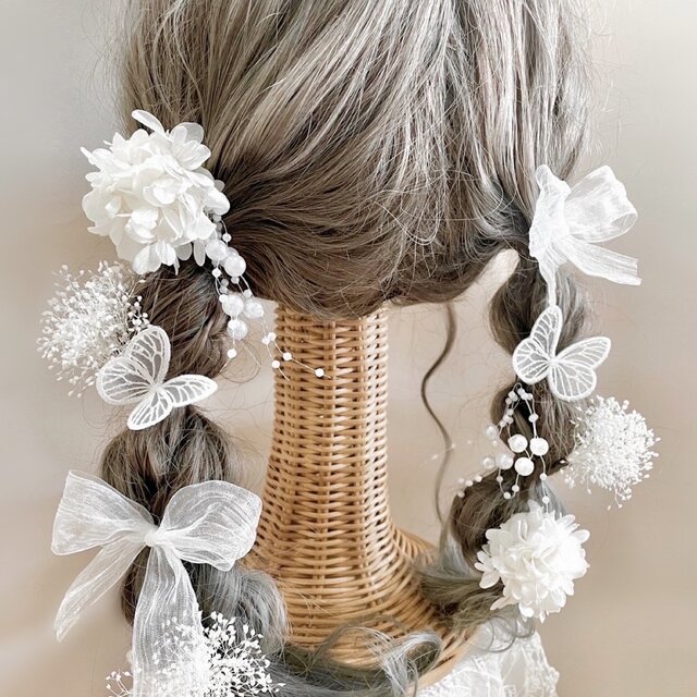 成人式　振袖　髪飾り　卒業式ヘア　袴　前撮り　結婚式　ドレスヘア　❤︎蝶々飾り付❤︎  リボンアレンジ　七五三　ドレス