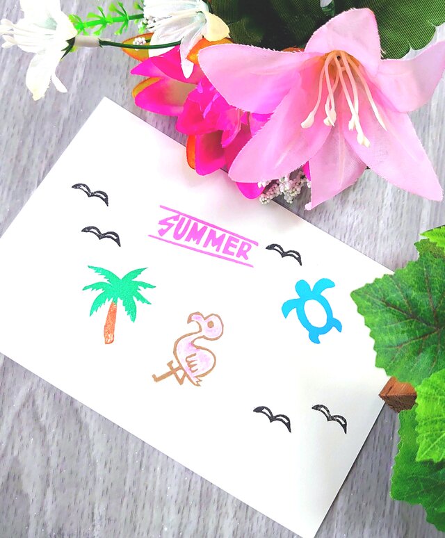 消しゴムはんこ「ハワイアン柄③」5個