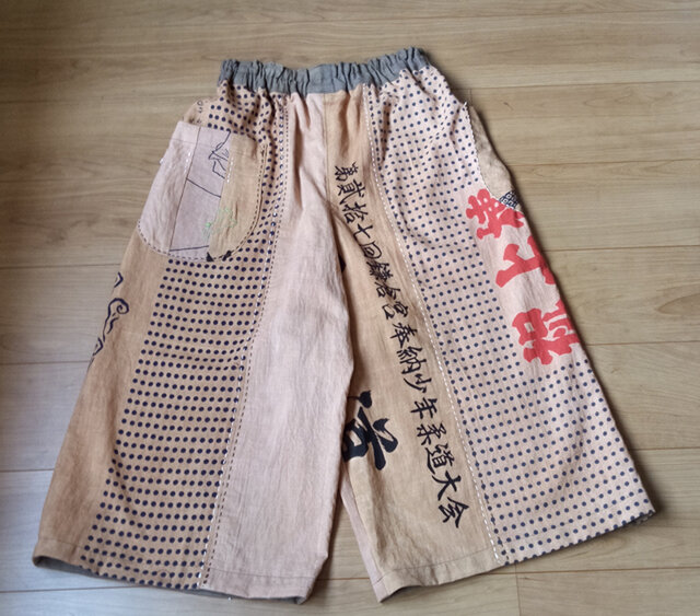 柿渋染め日本手拭でサルエルパンツ 木綿 裏なし | iichi 日々の