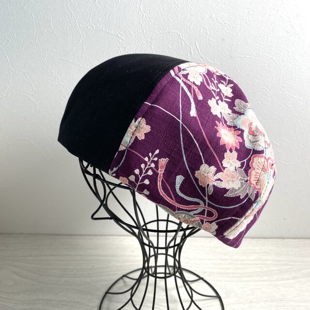送料無料　和柄のベレー帽（紫）