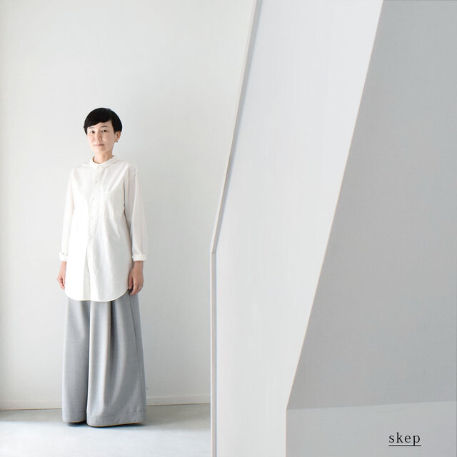 裾切替ワイドパンツ：グレー［PT23LPGY］