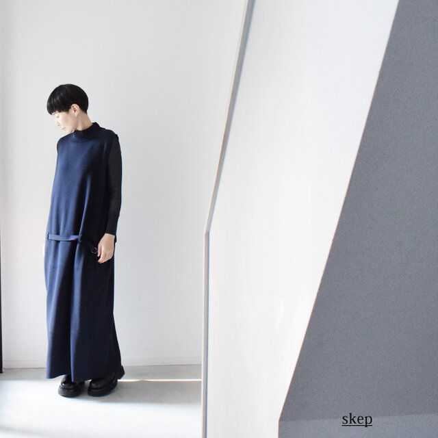 ニットワンピース（ノースリーブ）：紺　[NT33OPNV]