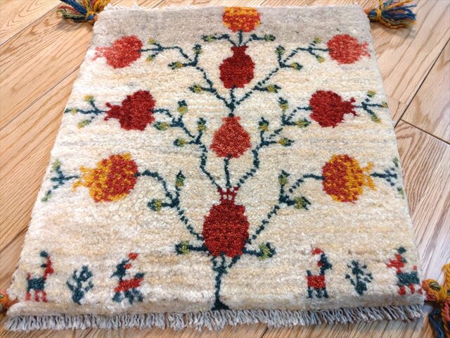 新規入荷】ペルシャ ギャッベ ミニマット 40.5x43cm グレー アイボリー 