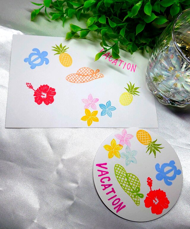 消しゴムはんこ「ハワイアン柄④」6個