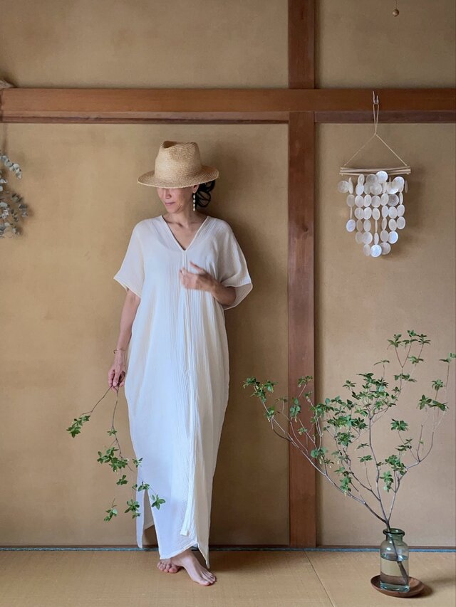 Double Gauze Tao kaftan in Natural/ダブルガーゼコットンカフタン ナチュラル
