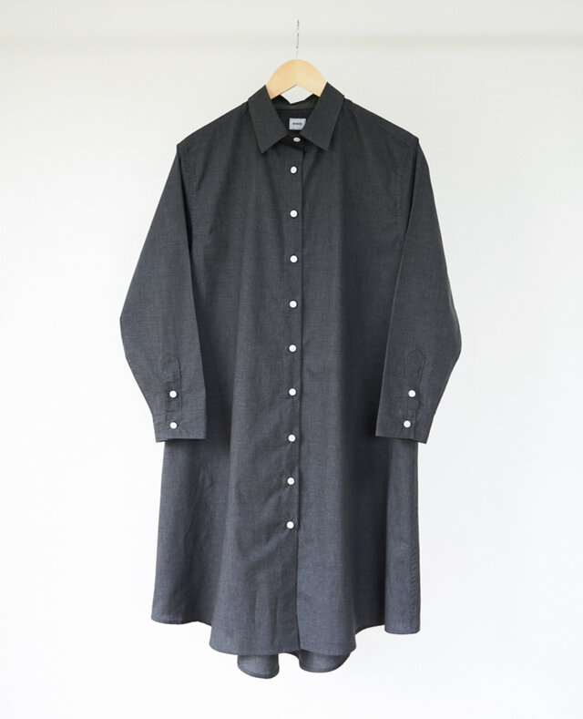 播州織　ウールライクコットン　杢グレー　タイプライター　シャツワンピース