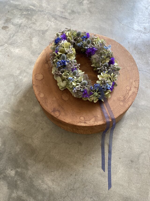 紫陽花とスモークツリーのオーバルリース | iichi ハンドメイド ...
