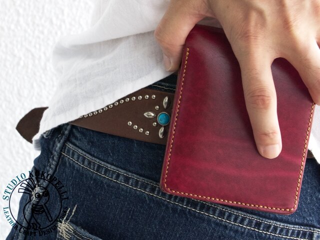 オーダーメイド】サドルレザースタッズベルト ターコイズ/スポッツ