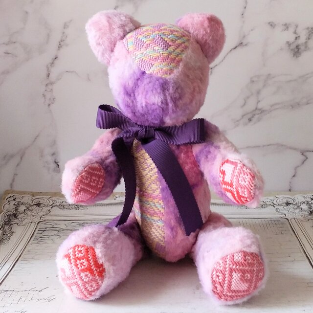 【現品限り】こぎん刺しのテディベアL 総刺しこぎんクマ 夢