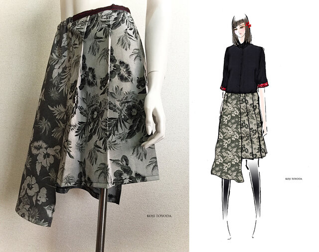 【1点もの・デザイン画付き】アシメトリーゴブラン織りプリーツスカート