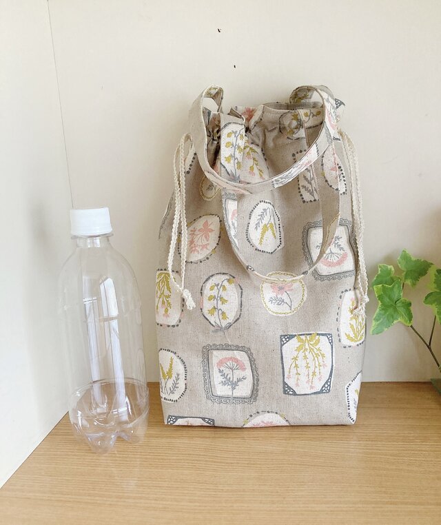 保温保冷シート付き巾着型エコバッグ（フラワー）