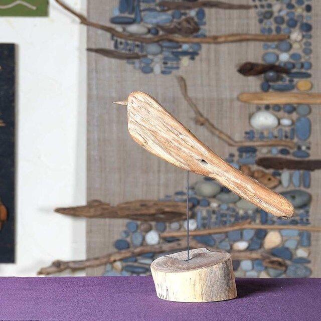 ハンドメイド クマと小鳥の流木オブジェ ハンドメイド クマと小鳥の流木オブジェ ハンドメイド クマと