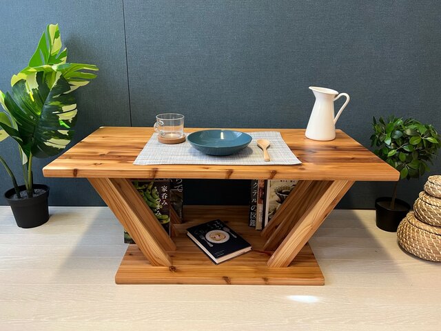 在庫整理】 ローテーブル 和風 木組縦格子 収納付き90cm 45cm 杉 ロー