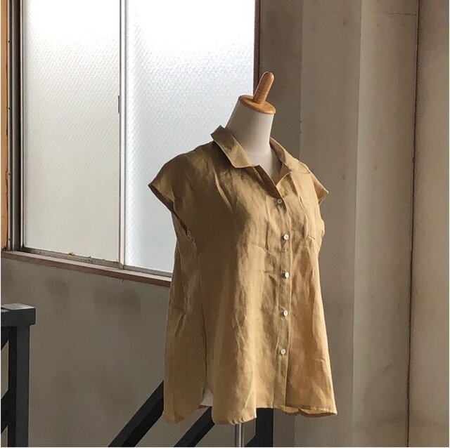 夏前SALE】Camel シェルボタン ブラウス frech linen100% 富士吉田染