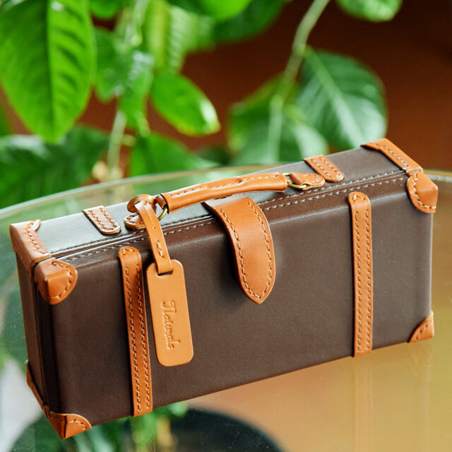 leather craft アンティークトランク 鞄 キャメル - 旅行用バッグ