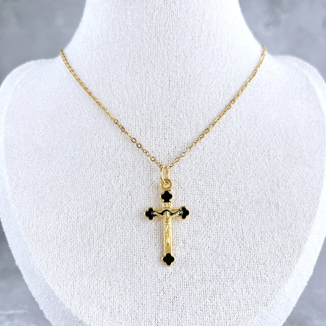 十字架【ブラック】ネックレスGold✧サージカルステンレス✧クロスネックレス