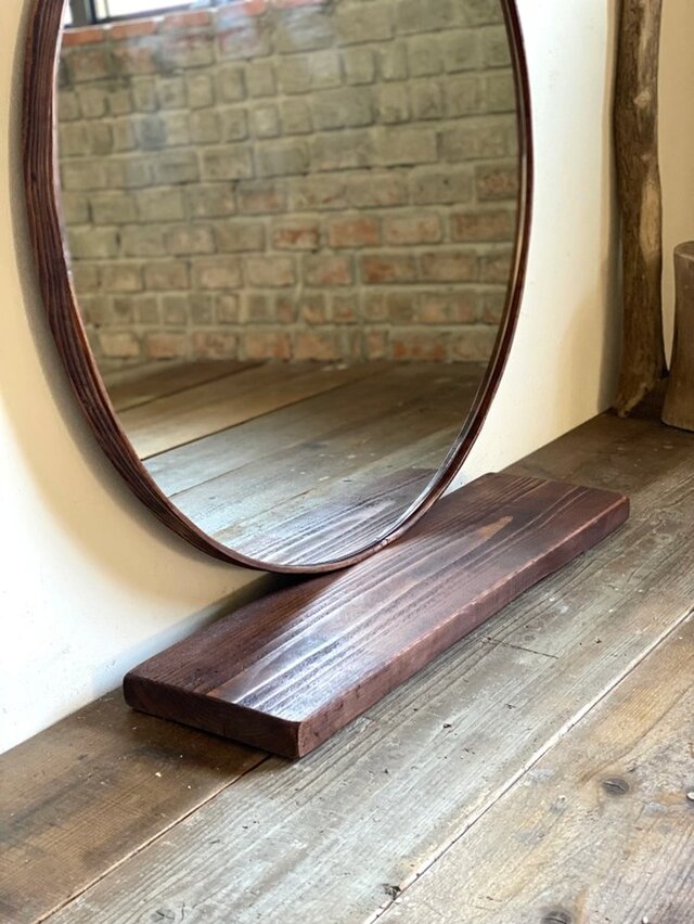 数量限定 RM-8 古材 丸型 鏡 ミラー 木製枠 壁掛け 置き鏡 美容室 ご