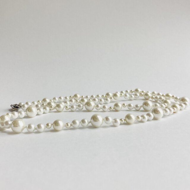 ガラスパールランダムmixオールノットオペラネックレス/5x10mm約80cm/ホワイトxクリームmix/日本製