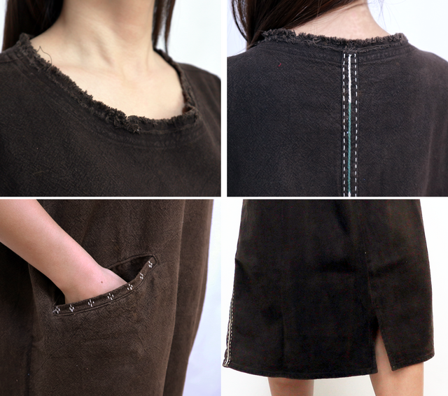 草木染め、手挿し刺繍の可愛いシンプルワンピース、オール