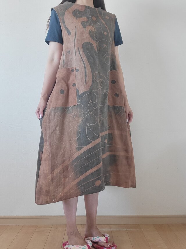 着物リメイク 手作り のぼり 柿渋 鉄媒染 ジャンパースカート | iichi