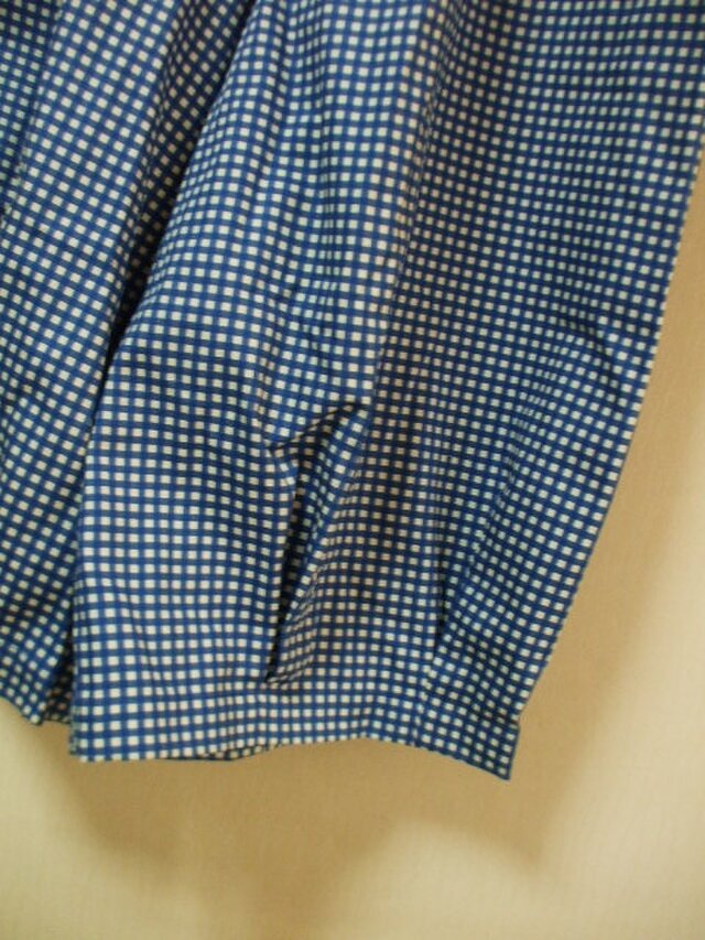 青×白ギンガムチェック柄 かぼちゃシルエットパンツ M～LLサイズ 綿