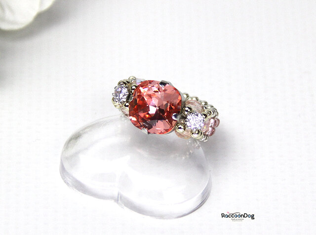 大粒スワロ・ローズピーチリング（スワロ/ジルコニア ビーズリング