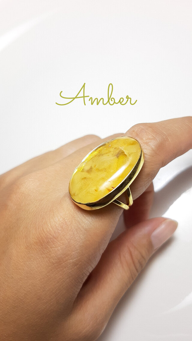 最新作☆『Amber』の世界でひとつの天然石リング-
