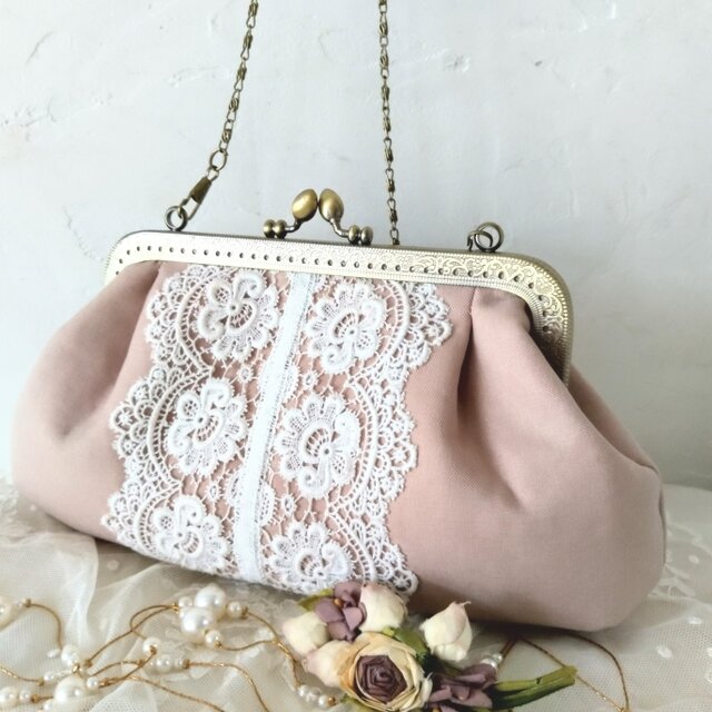 アンティークレース*ベージュ*がま口バッグ