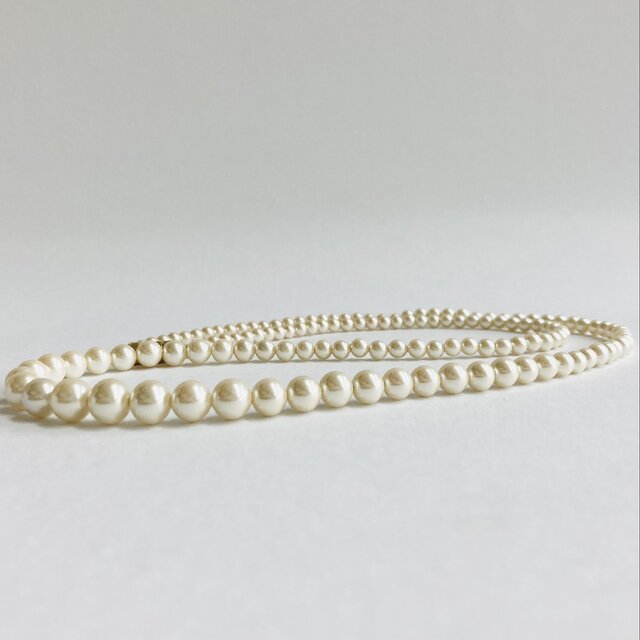ガラスパールグラデーションマチネーネックレス/4x8mm約60cm/クリーム/G/made in japan