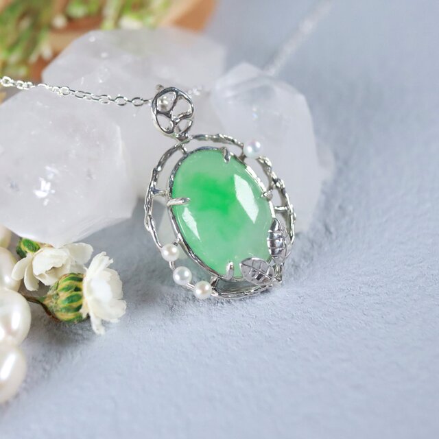 永遠の新緑 翡翠と真珠のペンダント/ネックレス シルバー925 | iichi 