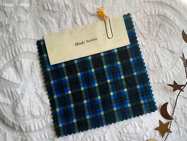 みつろうエコラップ 四角ミニ：緑×水色 マドラスチェック柄 <インド綿