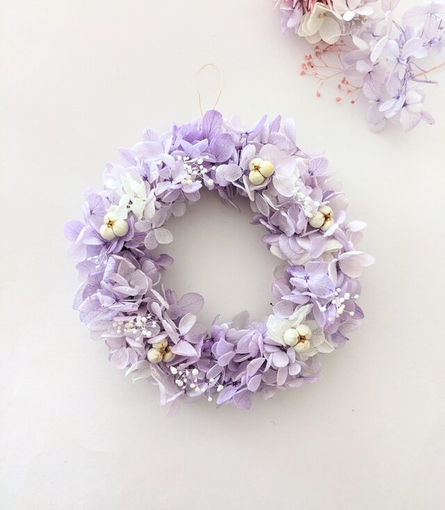 紫陽花のふわふわミニリース　エレガント♡パープル