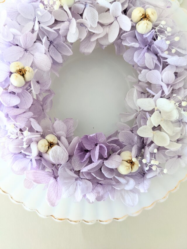紫陽花のふわふわミニリース　エレガント♡パープル