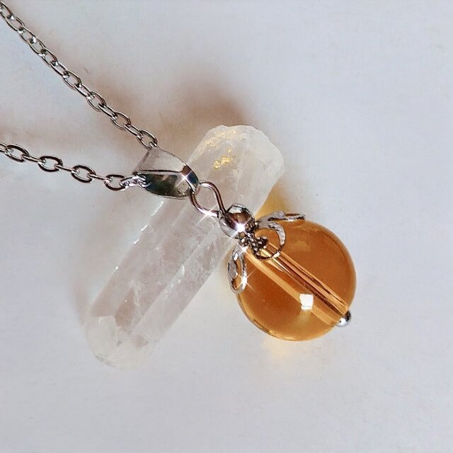 『11月の誕生石』シトリン 天然石 サージカルステンレス ネックレス ペンダント