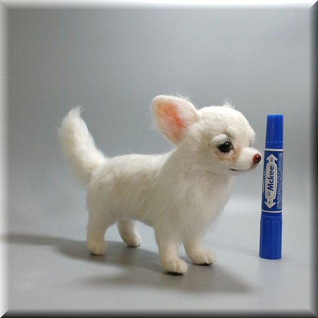 羊毛フェルト 犬 チワワ ホワイト ロングコート 犬フィギュア | iichi