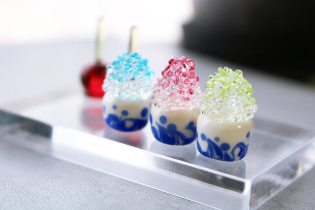 ガラスのお祭り「かき氷とりんごあめ」ガラスの縁日 ミニチュアサイズ