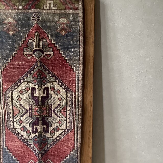 トルコヴィンテージラグ　35×107 ランナーラグ　くすみカラー　アンティーク