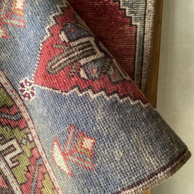 トルコヴィンテージラグ 35×107 ランナーラグ くすみカラー