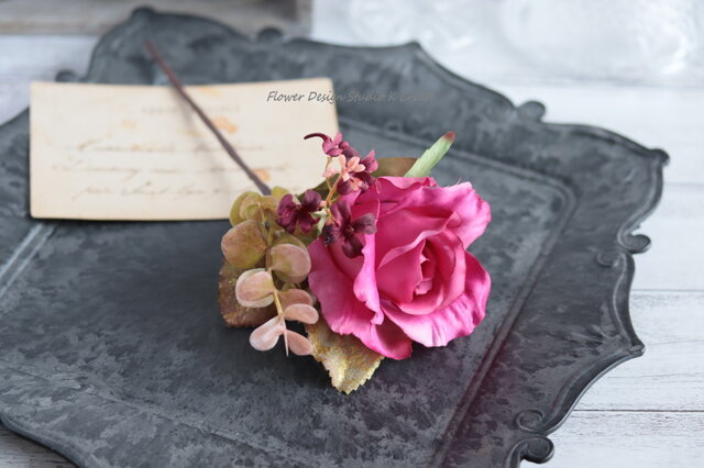 ローズピンクの薔薇とユーカリのブーケ風フローレス フラメンコ ダンス