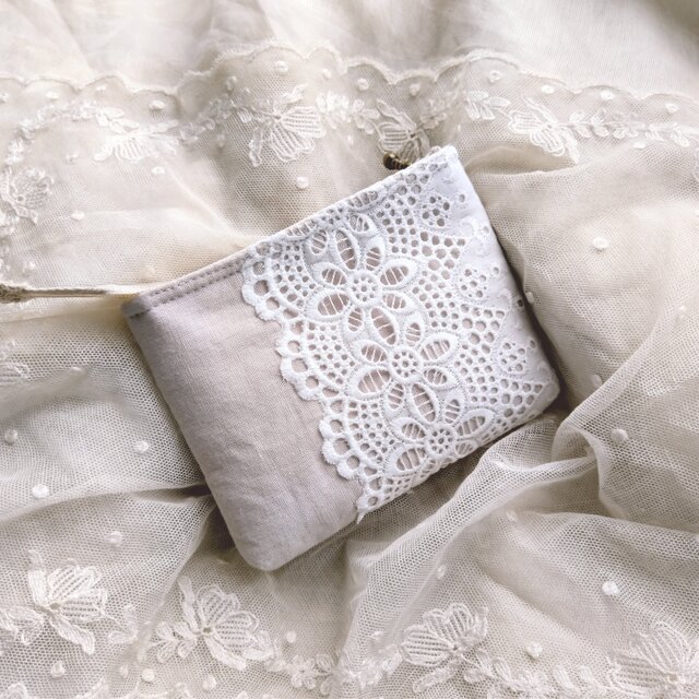 レース*ミニポーチ*カードケース*ピンク*リボン刺繍