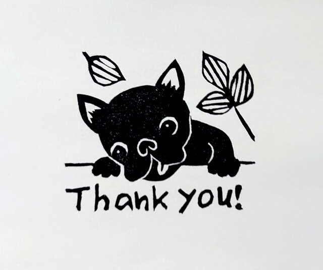 消しゴムはんこ No.229 くろわんちゃん thank you 消しゴムはんこ No.229 くろわんちゃん thank you