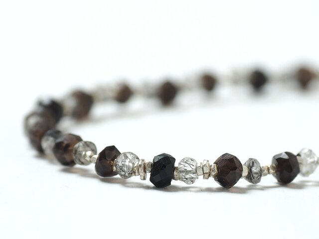 ヴィンテージ！Silver Smoky Crystal Wavyブレスレット Tourmaline quartz・Smoky quartz- silver bracelet | iichi