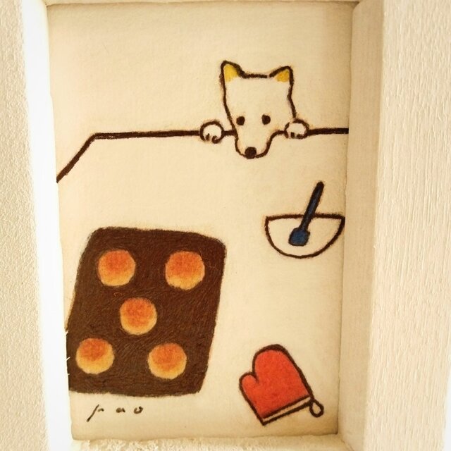 受注制作】ミニ原画「パンを焼いた日」・イラスト・水彩・犬の絵・送料