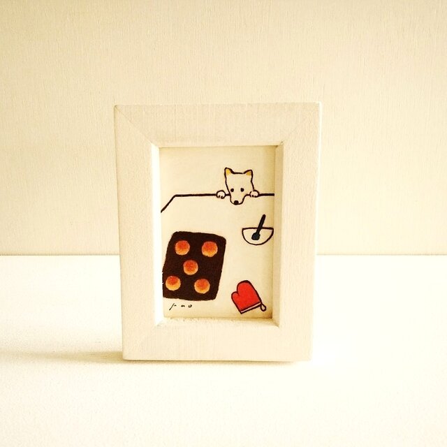 優しいナチュラルほっこり原画 ハンドメイド11点 受注制作】ミニ原画「パンを焼いた日」・イラスト・水彩・犬の絵・送料
