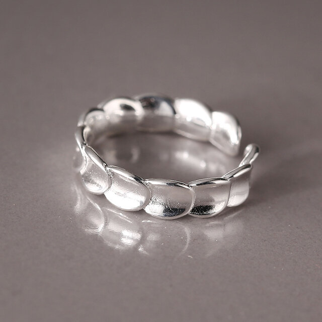 S925純銀製 小指指輪 魚の鱗片リング シンプル リング フリーサイズ ...