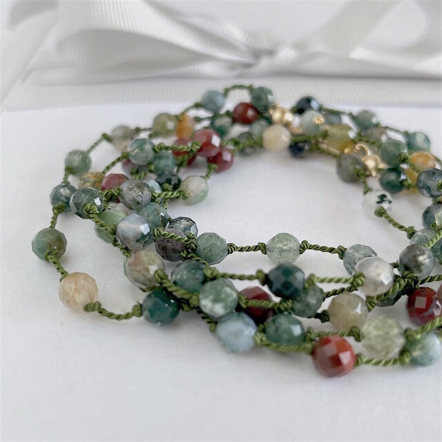 ロングネックレス インディアンアゲート（グラスコードに変更可）再販