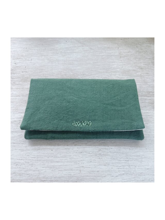 天日干しリネン　　お念珠入れ　深緑